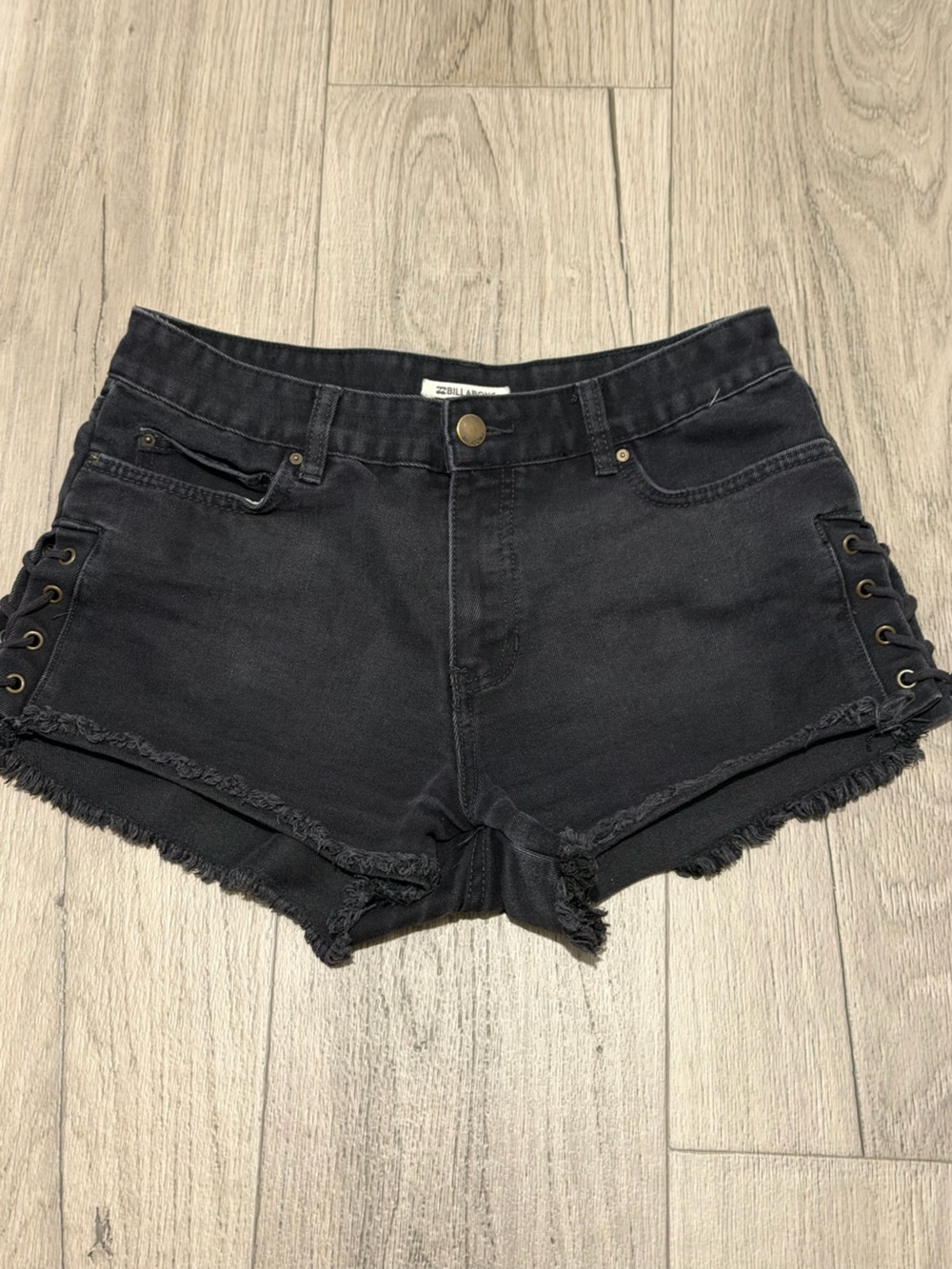 Billabong Black Frayed Lace-Up Side Denim Shorts